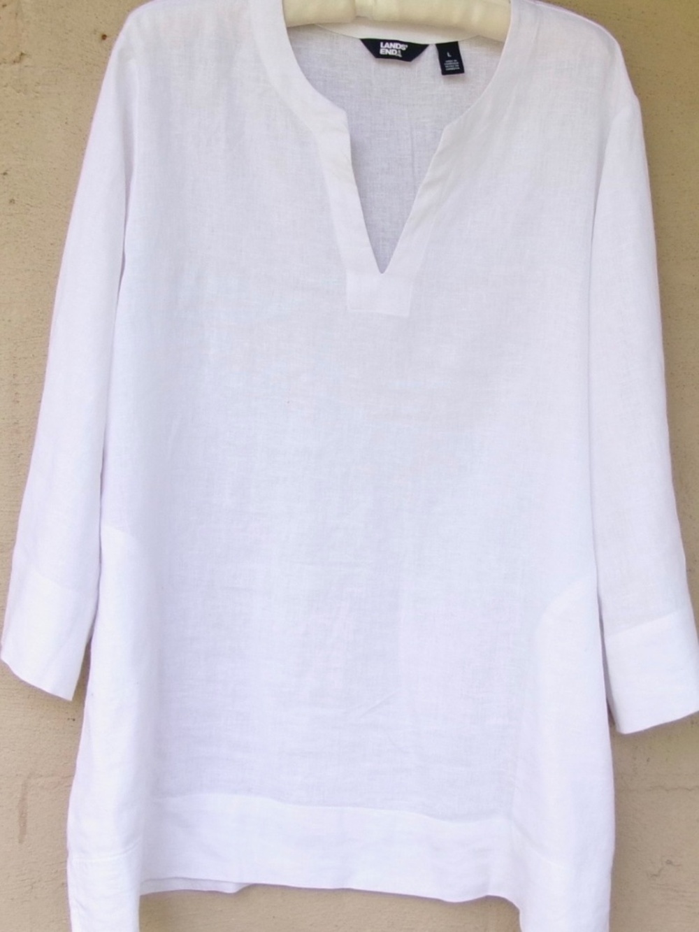 Lands' End White Linen/Viscose Woven Tunic Top